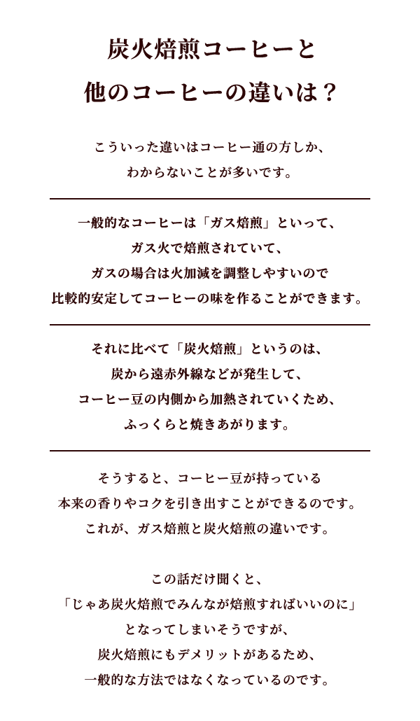 炭火焙煎コーヒーと他のコーヒーの違いは？